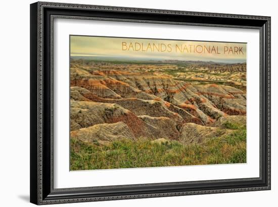 Badlands National Park, South Dakota - Grassy Bluff-Lantern Press-Framed Art Print