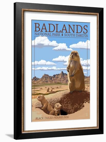 Badlands National Park, South Dakota - Prairie Dogs-Lantern Press-Framed Art Print