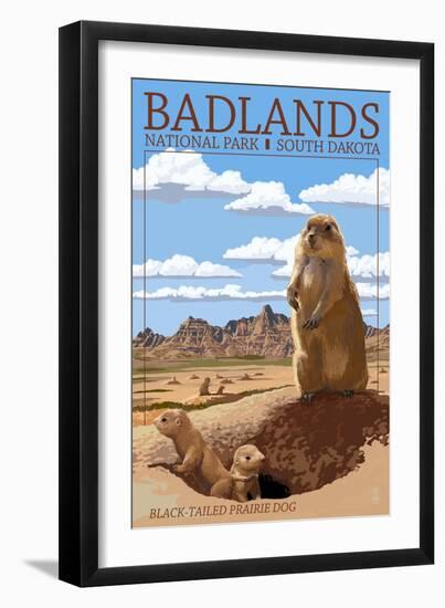 Badlands National Park, South Dakota - Prairie Dogs-Lantern Press-Framed Art Print