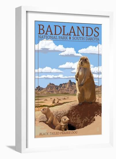 Badlands National Park, South Dakota - Prairie Dogs-Lantern Press-Framed Art Print