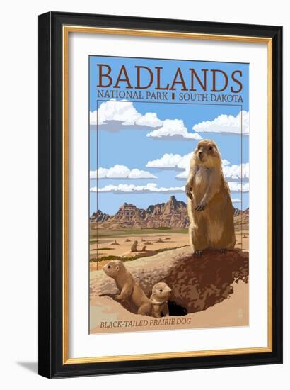 Badlands National Park, South Dakota - Prairie Dogs-Lantern Press-Framed Art Print