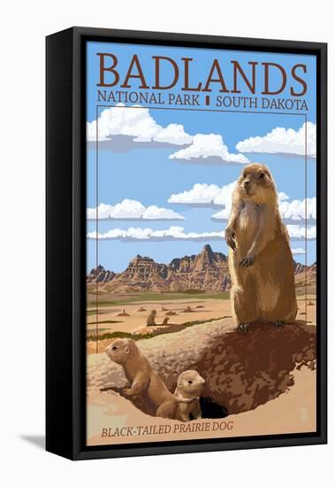 Badlands National Park, South Dakota - Prairie Dogs-Lantern Press-Framed Stretched Canvas