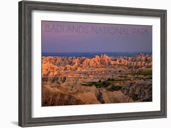 Badlands National Park, South Dakota - Purple Sunset-Lantern Press-Framed Art Print