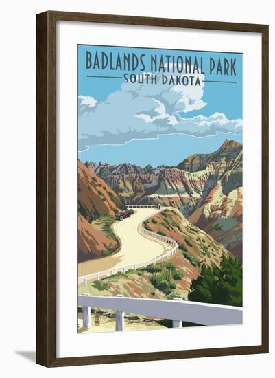 Badlands National Park, South Dakota - Road Scene-Lantern Press-Framed Art Print