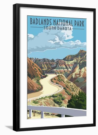 Badlands National Park, South Dakota - Road Scene-Lantern Press-Framed Art Print