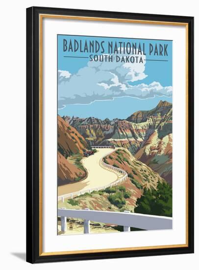 Badlands National Park, South Dakota - Road Scene-Lantern Press-Framed Art Print