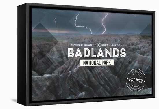 Badlands National Park, South Dakota - Rubber Stamp-Lantern Press-Framed Stretched Canvas