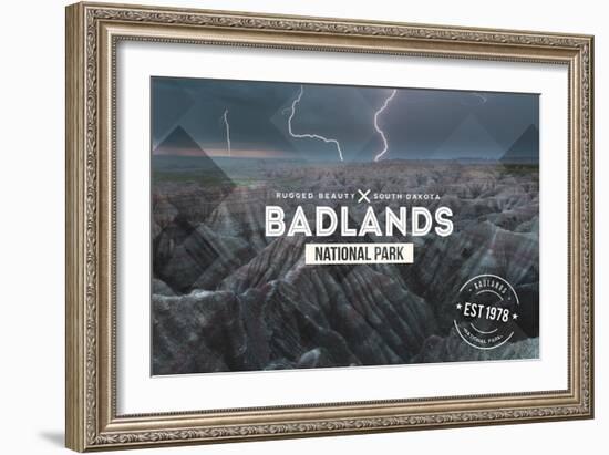 Badlands National Park, South Dakota - Rubber Stamp-Lantern Press-Framed Art Print