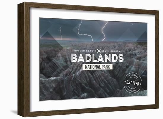 Badlands National Park, South Dakota - Rubber Stamp-Lantern Press-Framed Art Print