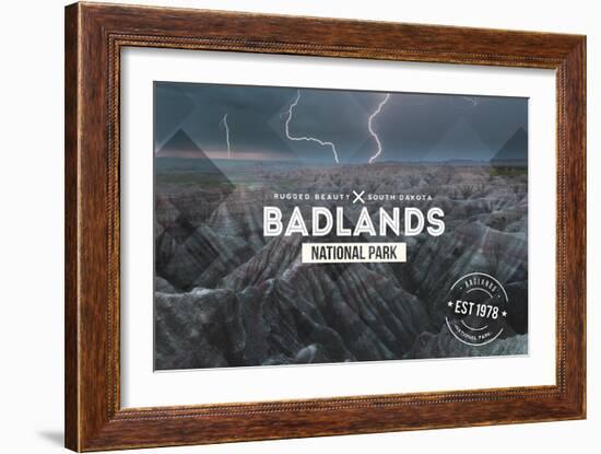 Badlands National Park, South Dakota - Rubber Stamp-Lantern Press-Framed Art Print