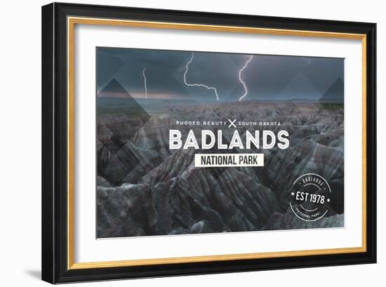 Badlands National Park, South Dakota - Rubber Stamp-Lantern Press-Framed Art Print