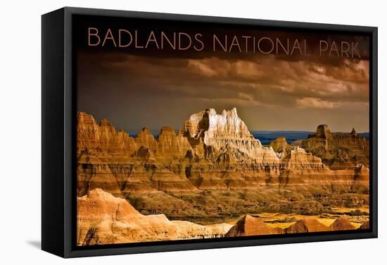 Badlands National Park, South Dakota - Stormy Sky-Lantern Press-Framed Stretched Canvas