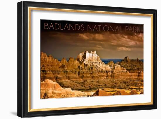 Badlands National Park, South Dakota - Stormy Sky-Lantern Press-Framed Art Print