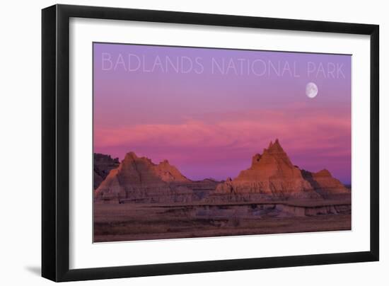 Badlands National Park, South Dakota - Sunset and Moon-Lantern Press-Framed Art Print