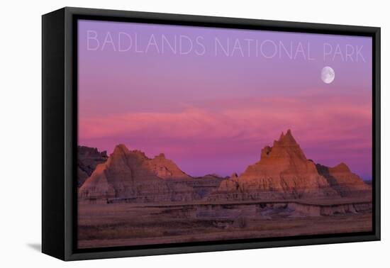 Badlands National Park, South Dakota - Sunset and Moon-Lantern Press-Framed Stretched Canvas