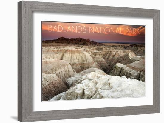 Badlands National Park, South Dakota - Sunset and Overlook-Lantern Press-Framed Art Print