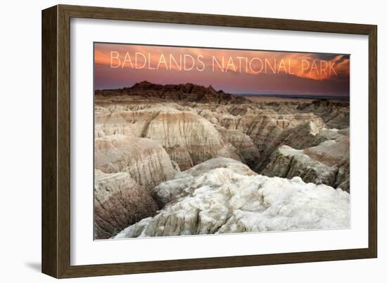 Badlands National Park, South Dakota - Sunset and Overlook-Lantern Press-Framed Art Print