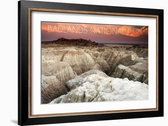 Badlands National Park, South Dakota - Sunset and Overlook-Lantern Press-Framed Art Print