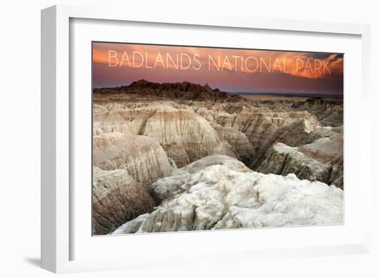 Badlands National Park, South Dakota - Sunset and Overlook-Lantern Press-Framed Art Print