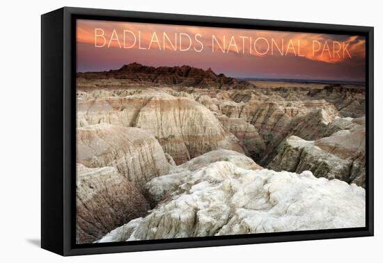 Badlands National Park, South Dakota - Sunset and Overlook-Lantern Press-Framed Stretched Canvas