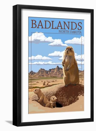 Badlands, North Dakota - Prairie Dogs-Lantern Press-Framed Art Print