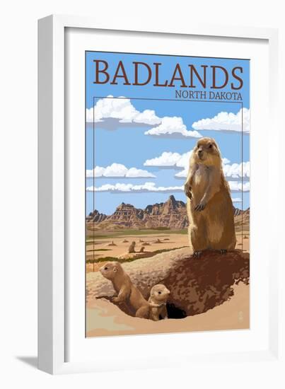 Badlands, North Dakota - Prairie Dogs-Lantern Press-Framed Art Print