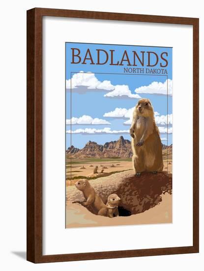 Badlands, North Dakota - Prairie Dogs-Lantern Press-Framed Art Print