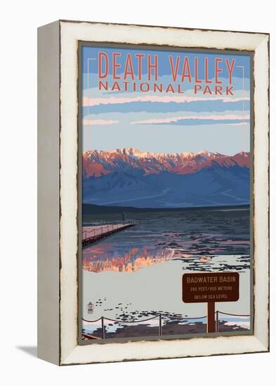 Badwater - Death Valley National Park-Lantern Press-Framed Stretched Canvas