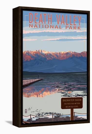 Badwater - Death Valley National Park-Lantern Press-Framed Stretched Canvas