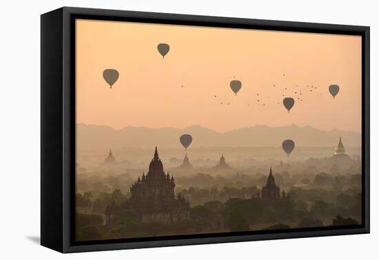Bagan, balloons flying over ancient temples-Sarawut Intarob-Framed Premier Image Canvas