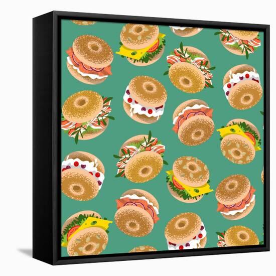 Bagels with Various Topping. Seamless Background Pattern. Vector Illustration-NGvozdeva-Framed Stretched Canvas