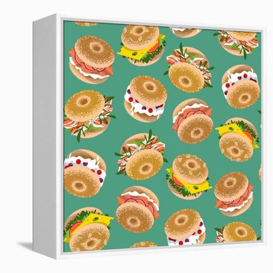 Bagels with Various Topping. Seamless Background Pattern. Vector Illustration-NGvozdeva-Framed Stretched Canvas