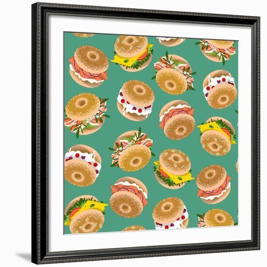 Bagels with Various Topping. Seamless Background Pattern. Vector Illustration-NGvozdeva-Framed Art Print