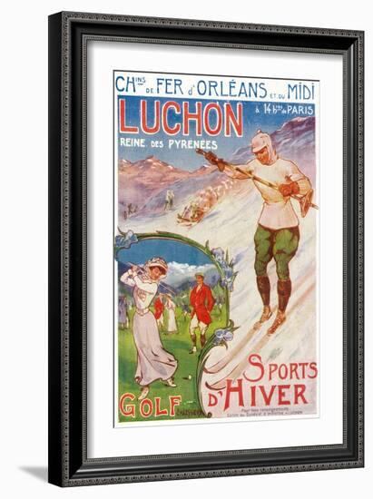 Bagnares-De-Luchon, France - Views of Golfing and Skiing, Orleans Railway Postcard, c.1920-Lantern Press-Framed Art Print