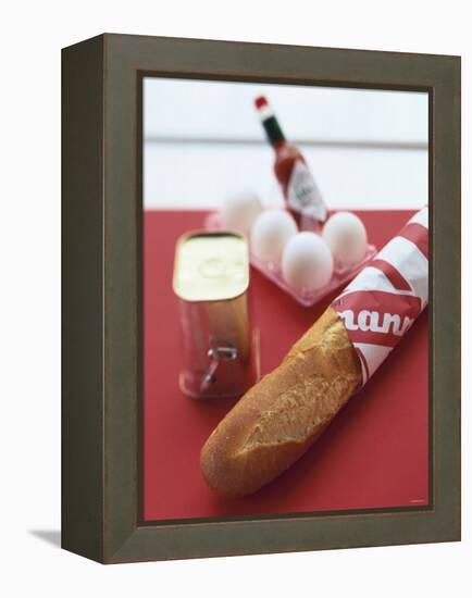 Baguette, Tin of Corned Beef, Eggs and Tabasco-Peter Medilek-Framed Premier Image Canvas