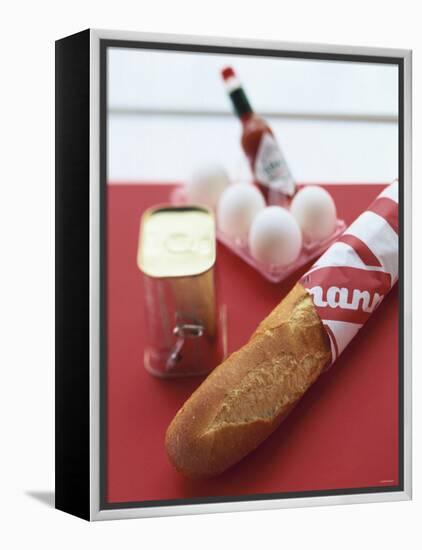 Baguette, Tin of Corned Beef, Eggs and Tabasco-Peter Medilek-Framed Premier Image Canvas