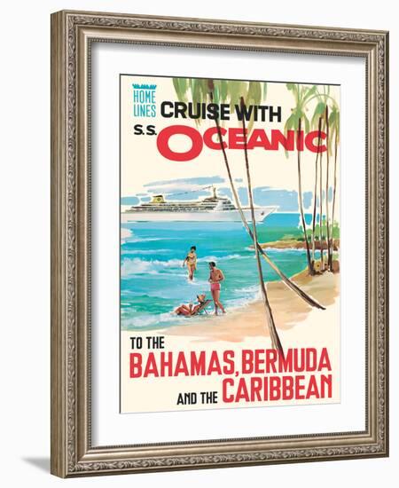 Bahamas Bermuda and the Caribbean - Vintage Home Lines Cruise Liner Travel Poster, 1976-Pacifica Island Art-Framed Art Print