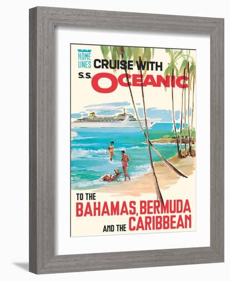 Bahamas Bermuda and the Caribbean - Vintage Home Lines Cruise Liner Travel Poster, 1976-Pacifica Island Art-Framed Art Print