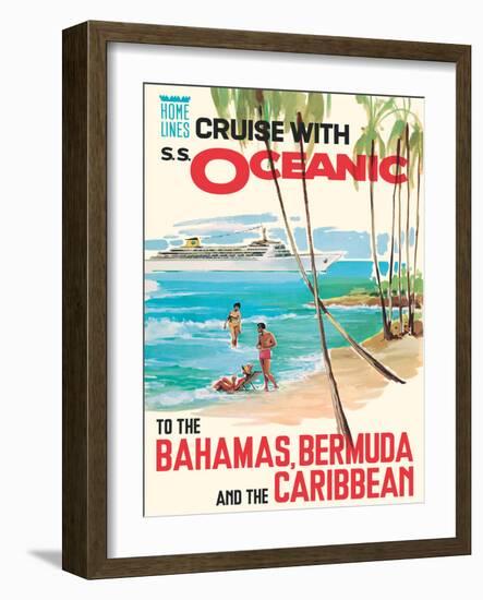 Bahamas Bermuda and the Caribbean - Vintage Home Lines Cruise Liner Travel Poster, 1976-Pacifica Island Art-Framed Art Print