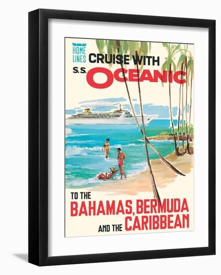 Bahamas Bermuda and the Caribbean - Vintage Home Lines Cruise Liner Travel Poster, 1976-Pacifica Island Art-Framed Art Print