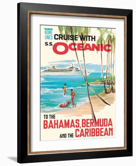 Bahamas Bermuda and the Caribbean - Vintage Home Lines Cruise Liner Travel Poster, 1976-Pacifica Island Art-Framed Art Print