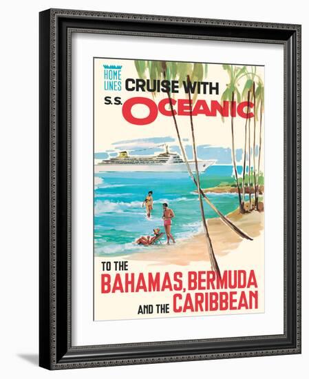 Bahamas Bermuda and the Caribbean - Vintage Home Lines Cruise Liner Travel Poster, 1976-Pacifica Island Art-Framed Art Print