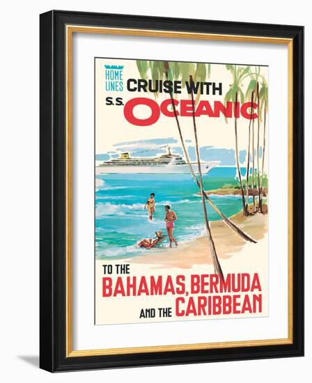 Bahamas Bermuda and the Caribbean - Vintage Home Lines Cruise Liner Travel Poster, 1976-Pacifica Island Art-Framed Art Print