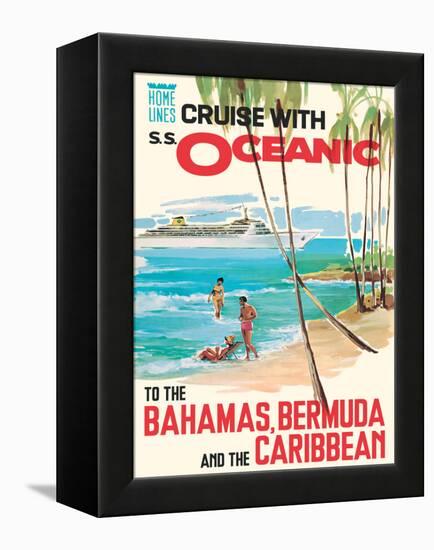 Bahamas Bermuda and the Caribbean - Vintage Home Lines Cruise Liner Travel Poster, 1976-Pacifica Island Art-Framed Stretched Canvas