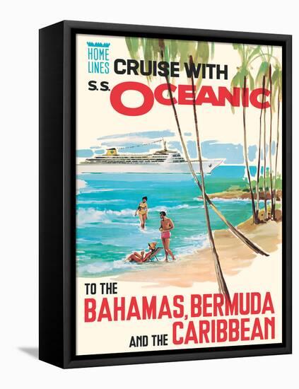 Bahamas Bermuda and the Caribbean - Vintage Home Lines Cruise Liner Travel Poster, 1976-Pacifica Island Art-Framed Stretched Canvas