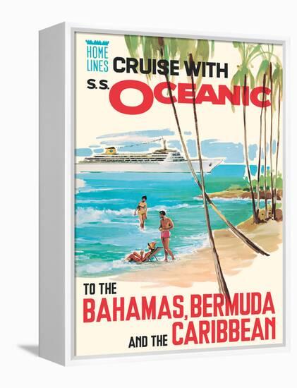 Bahamas Bermuda and the Caribbean - Vintage Home Lines Cruise Liner Travel Poster, 1976-Pacifica Island Art-Framed Stretched Canvas