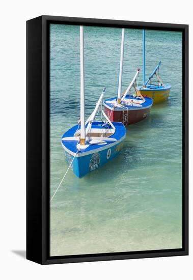 Bahamas, Exuma Island. Boats Moored in Harbor-Don Paulson-Framed Premier Image Canvas