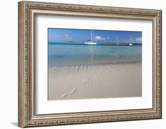 Bahamas, Exuma Island, Cays Land and Sea Park. Footprints and Sailboat-Don Paulson-Framed Photographic Print