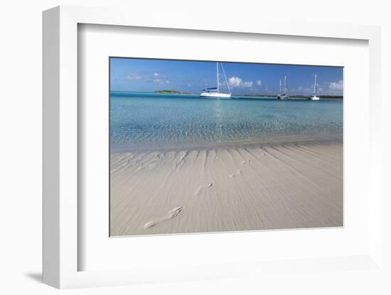 Bahamas, Exuma Island, Cays Land and Sea Park. Footprints and Sailboat-Don Paulson-Framed Photographic Print
