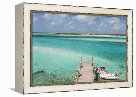 Bahamas, Exuma Island, Cays Land and Sea Park. Pier and Moored Boats-Don Paulson-Framed Premier Image Canvas